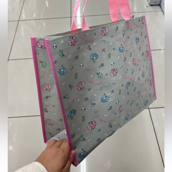 Sanrio Hello Kitty little twin stars reusable tote bag pink and blue gray tote - Picture 1 of 9